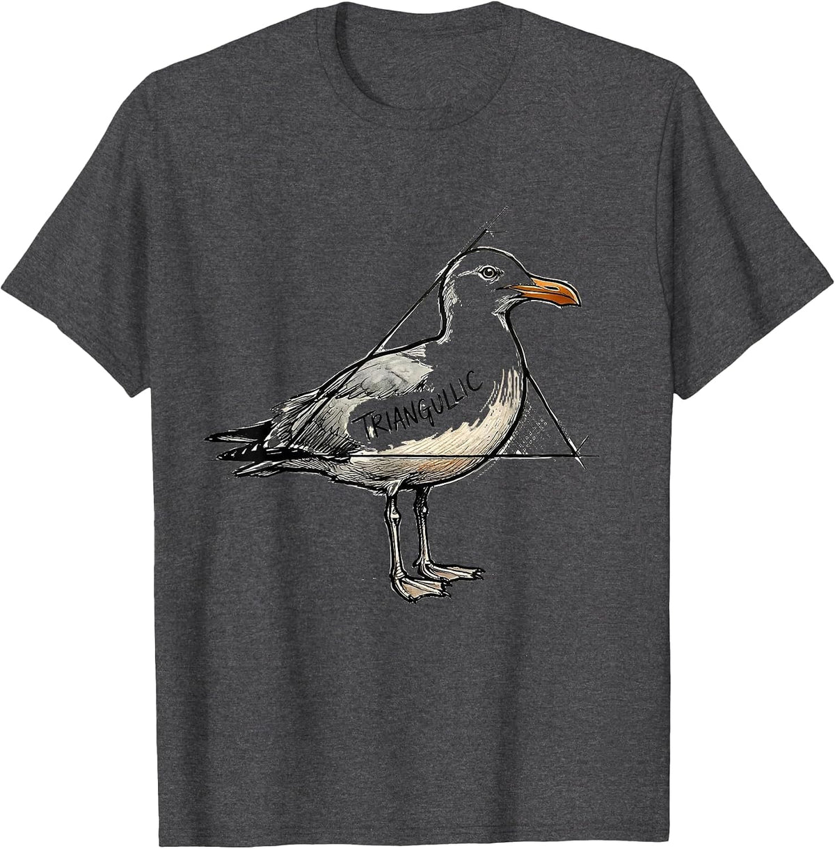 Triangullic Hand-Sketched Bird Pun Funny Math Teacher Humor T-Shirt - Dark Heather Grey