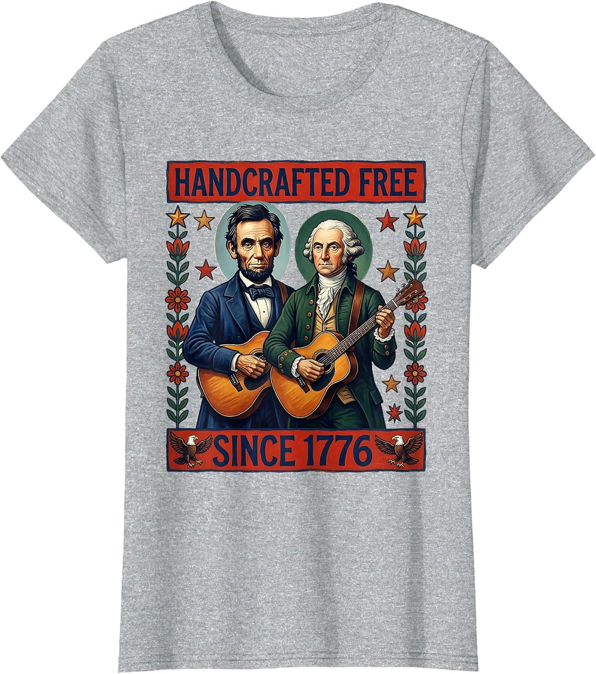 Handcrafted Free Since 1776 Patriotic Design T-Shirt - Heather Grey