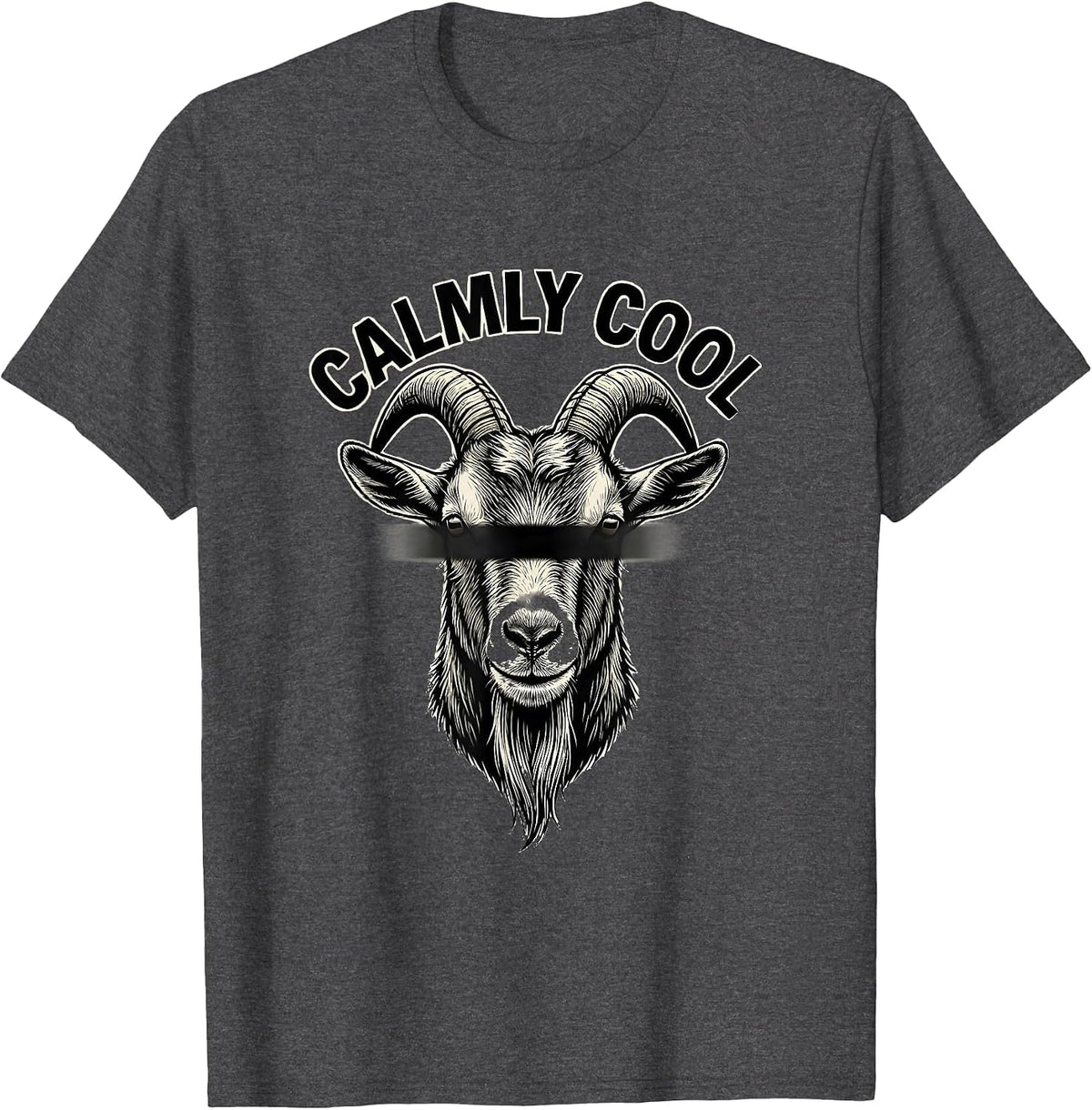 Men's Calmly Cool Line Art Goat with Sunglasses Novelty Humor T-Shirt - Dark Heather Grey