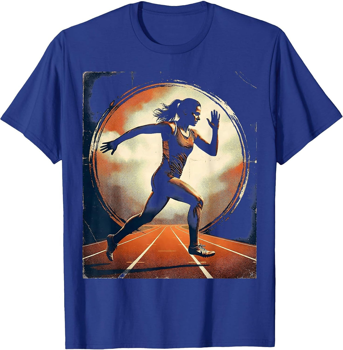 HBCU Track Athlete Mid-Stride Graphic Design T-Shirt - Royal Blue
