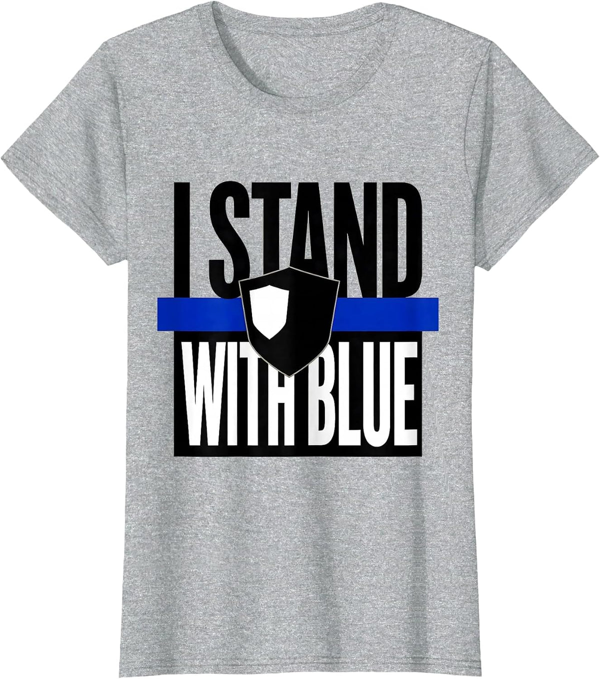I Stand With Blue Brutalist Graphic Thin Blue Line Police T-Shirt - Heather Grey