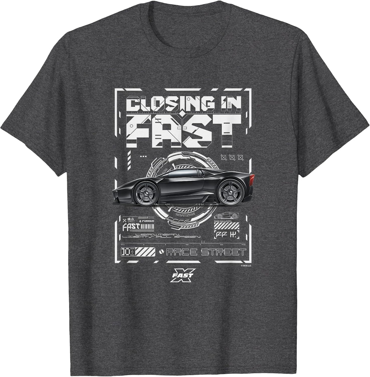 Fast X Lean Mean Lights All Green Lamborghini Schematic T-Shirt - Dark Heather Grey