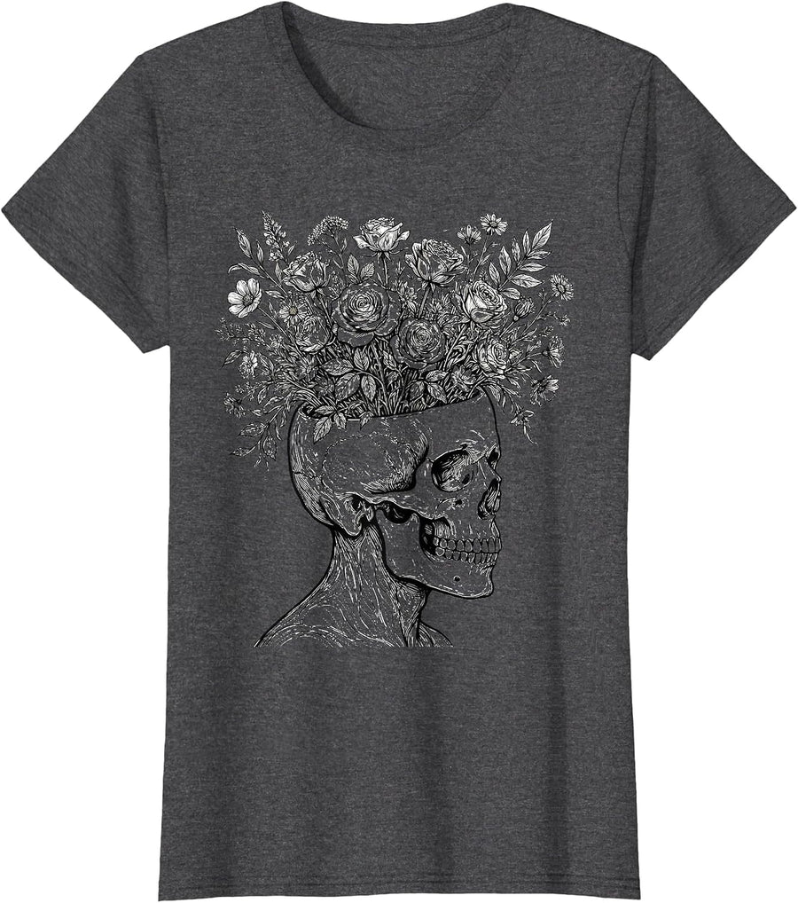 Women's Mental Health Matters Blooming Mind Floral Design T-Shirt - Dark Heather Grey