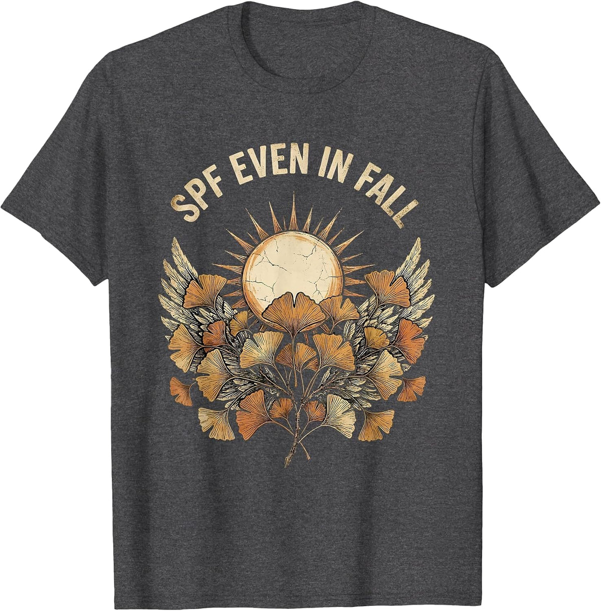 SPF Even In Fall K-Beauty Skincare Design T-Shirt - Dark Heather Grey