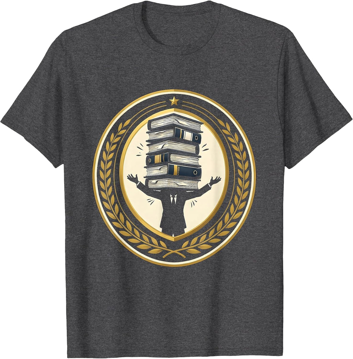 Sped Teacher Towering IEP Binders Illustration T-Shirt - Dark Heather Grey