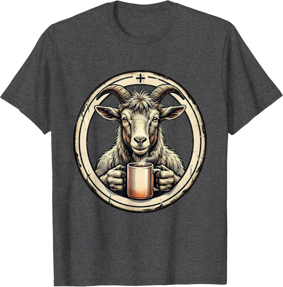 Men's Goat Mascot Vintage Christian Coffee Humor Animal T-Shirt - Dark Heather Grey