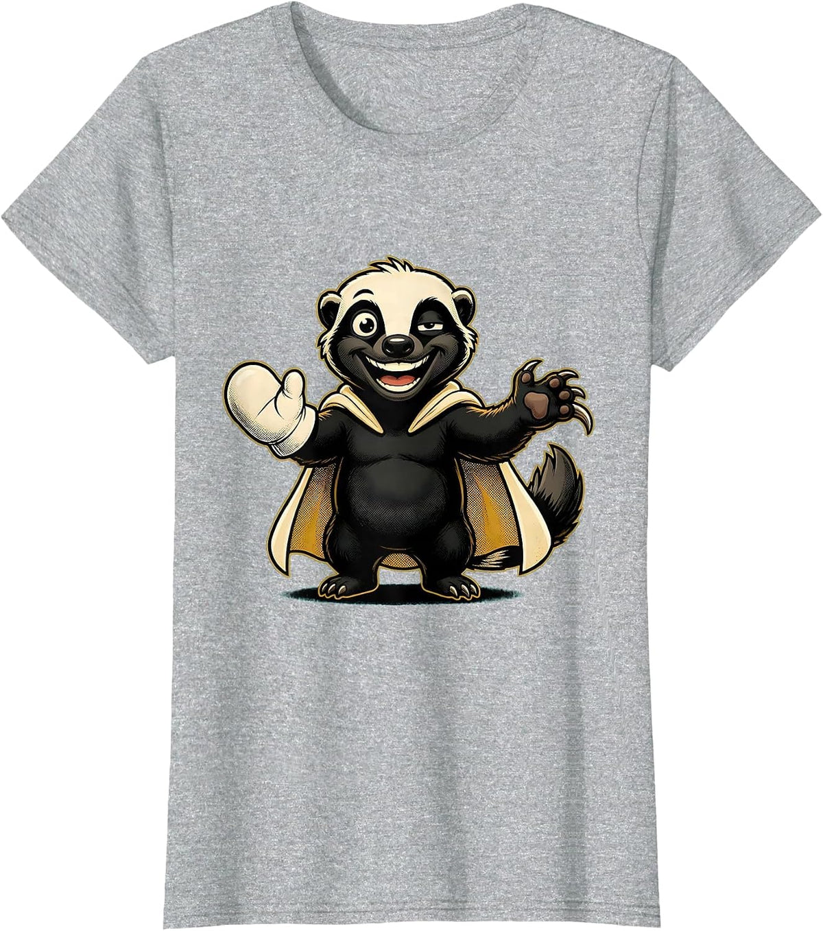 Women's Rubber-Hose Honey Badger Cartoon Funny Animal Lover T-Shirt - Heather Grey