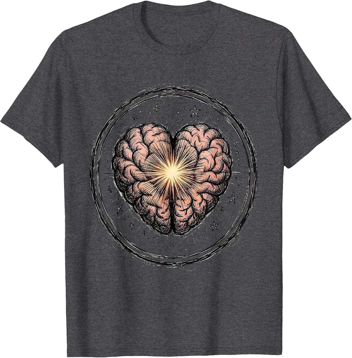 Sped Teacher Heart Brain Glowing Core Graphic T-Shirt - Dark Heather Grey