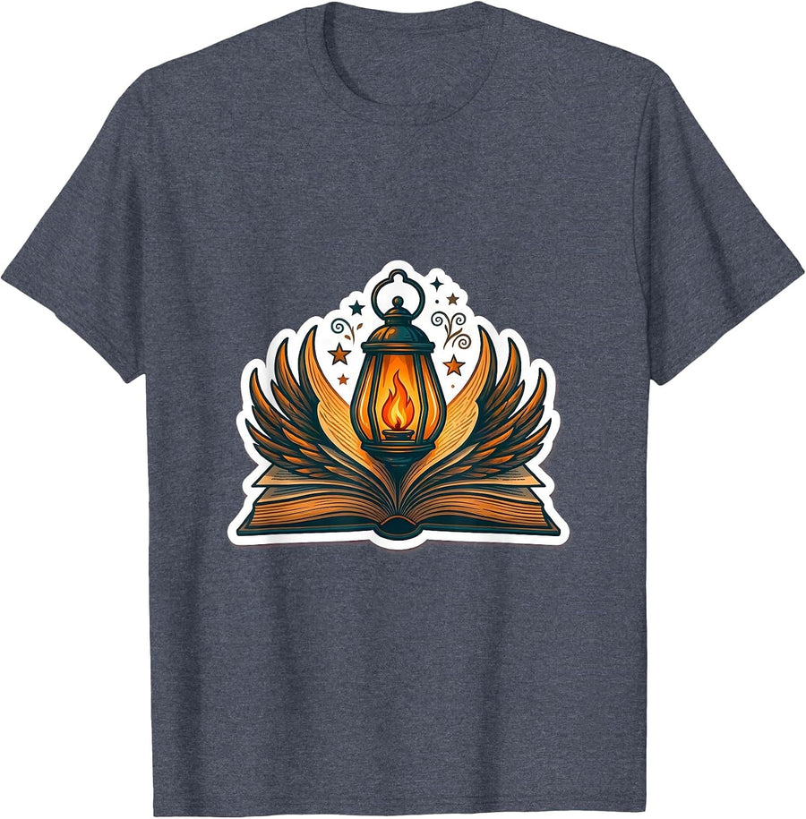 English Teacher Glowing Storybook Lantern Design T-Shirt - Heather Blue