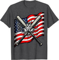 Men's Boys Red White and Blue Crossed Baseball Bats T-Shirt - Dark Heather Grey