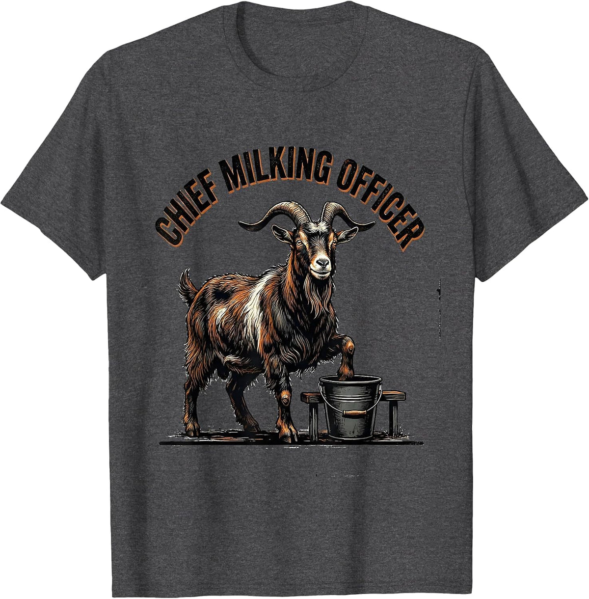 Chief Milking Officer Distressed Funny Goat Lover Farmer T-Shirt - Dark Heather Grey