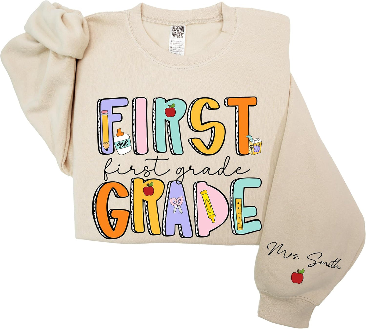 Personalized Teacher Sweatshirt, Custom Last Name Teacher Gift, Back to School Gifts, for School Professionals - First Grade