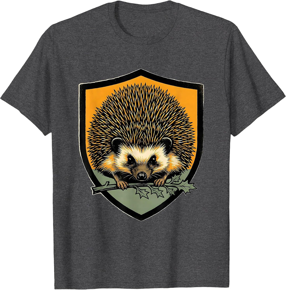 Hedgehog Shield Badge Cute Animal Lover Gift T-Shirt - Dark Heather Grey