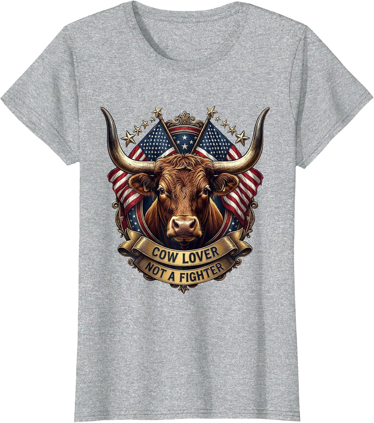Cow Lover Not A Fighter Funny Cattle Design T-Shirt - Heather Grey