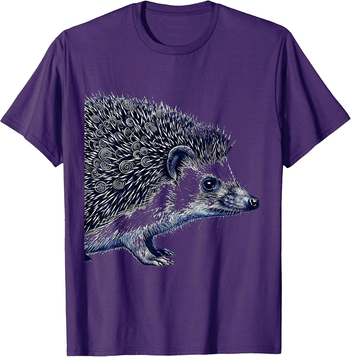 Compact Hedgehog Scribble Line Art Minimalist Wildlife T-Shirt - Purple