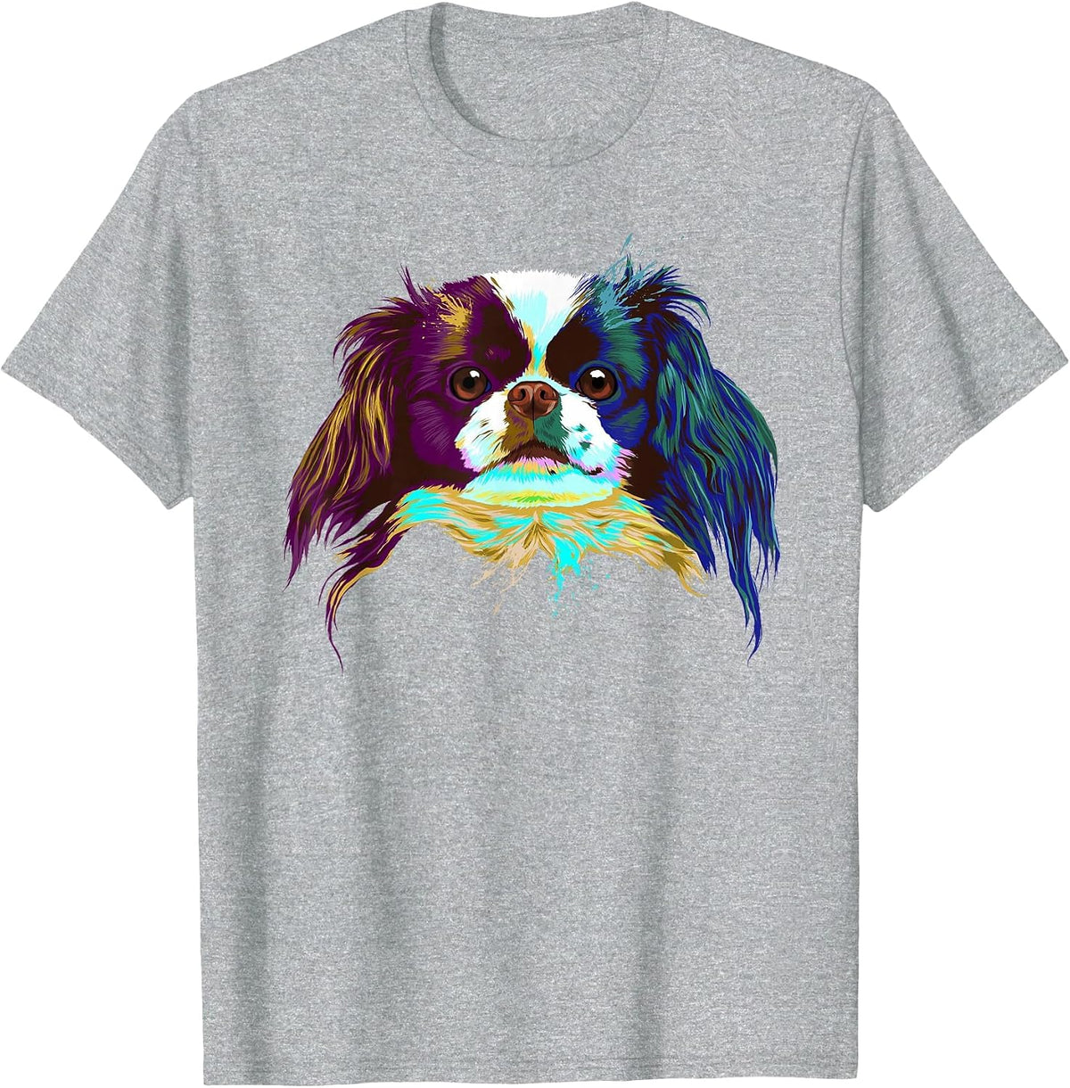 Colorful Splash Dog Japanese Chin T-Shirt - Heather Grey