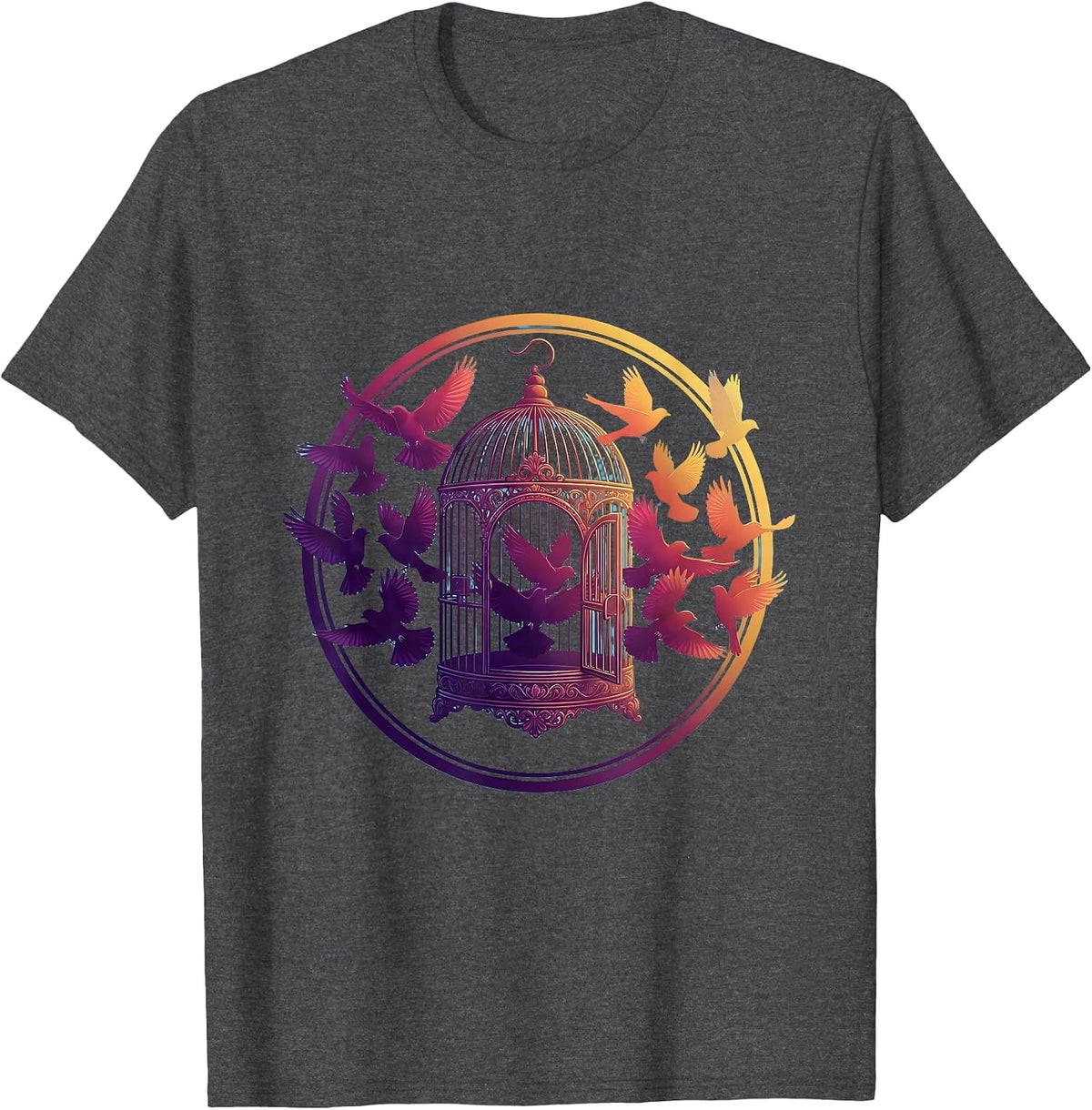 Neurodiversity Open Birdcage Birds Flying Free Art T-Shirt - Dark Heather Grey
