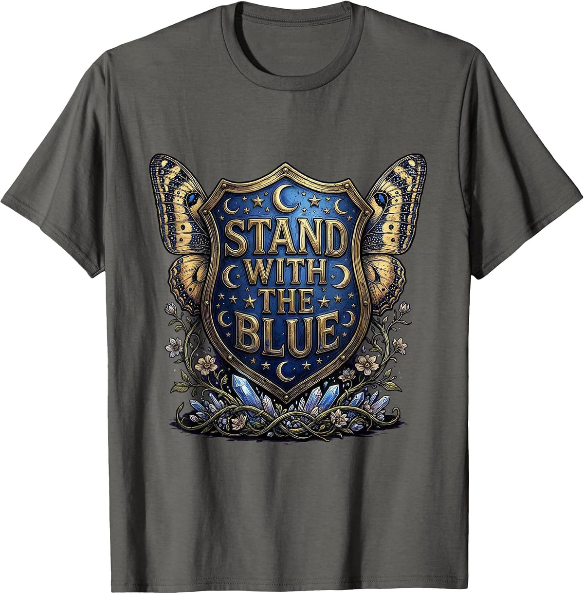 Men's Stand With The Blue Law Enforcement Support Design T-Shirt - Asphalt Grey