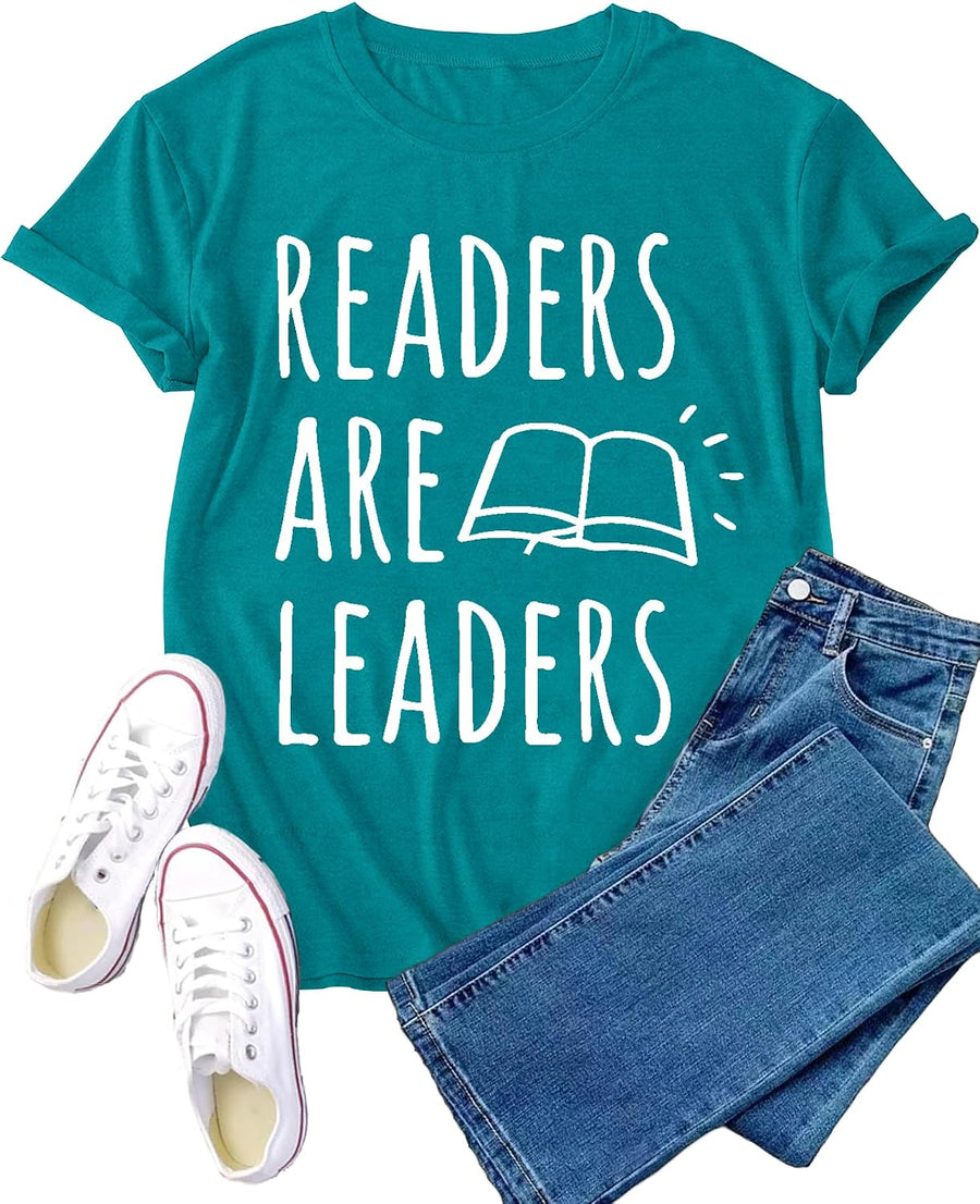 Reading Shirt for Women Readers are Leaders T-Shirt Book Lover Tee - Cyan