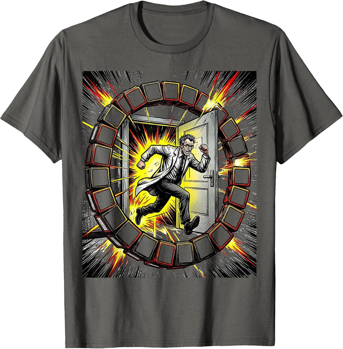 Men's Chemist Sprint Comic Book Science Humor Gift T-Shirt - Asphalt Grey