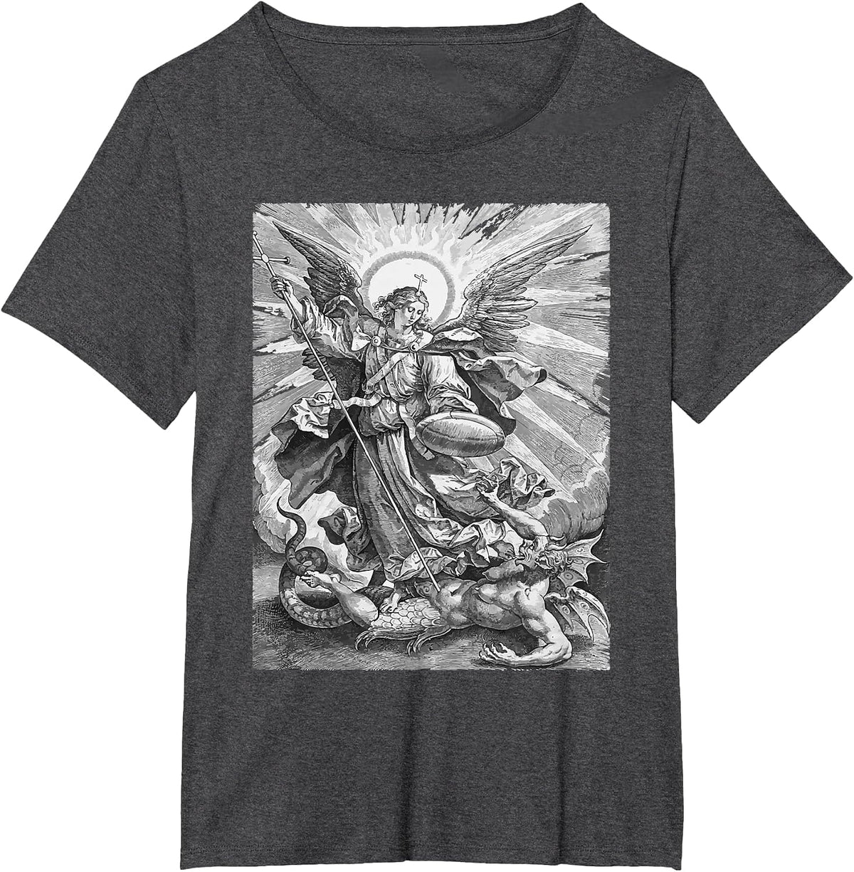 St Saint Michael the Archangel Catholic Angel Warrior T-Shirt - Dark Heather Grey