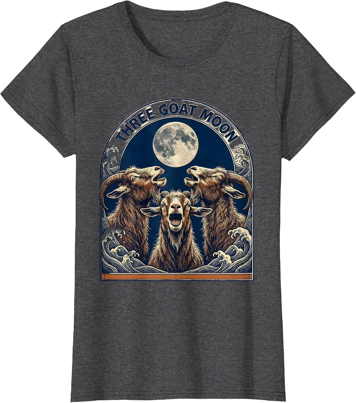 Women's Three Goat Moon Funny Animal Meme Parody T-Shirt - Dark Heather Grey
