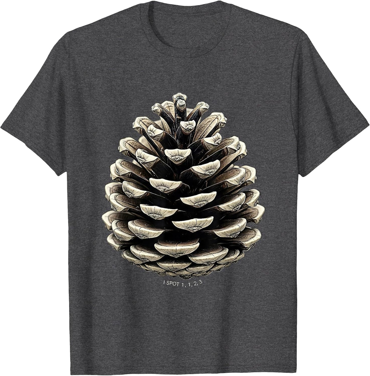 I Spot 1, 1, 2, 3 Monochromatic Math Lover Sacred Geometry T-Shirt - Dark Heather Grey