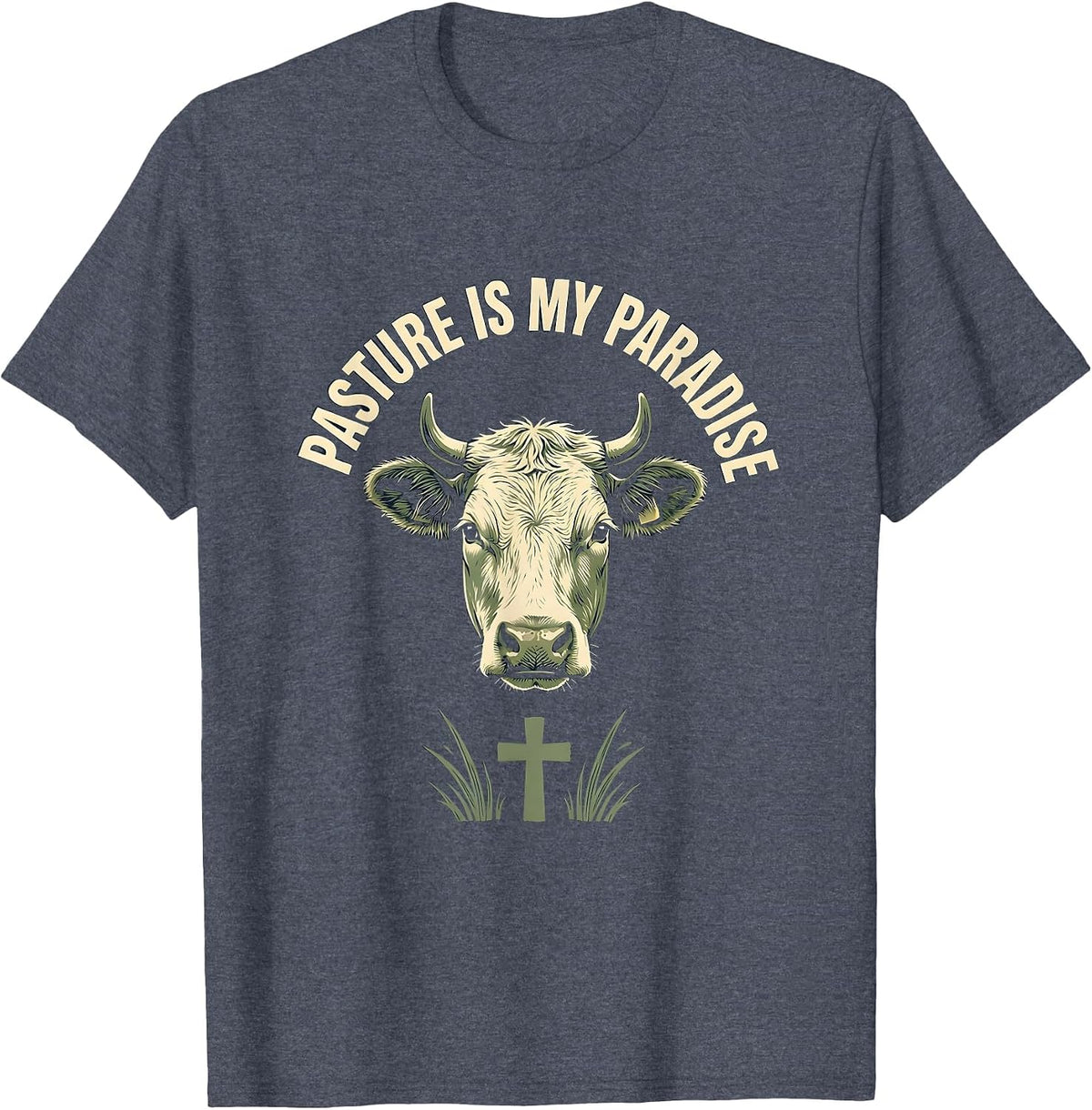 Pasture Is My Paradise Cow Lover Design T-Shirt - Heather Blue