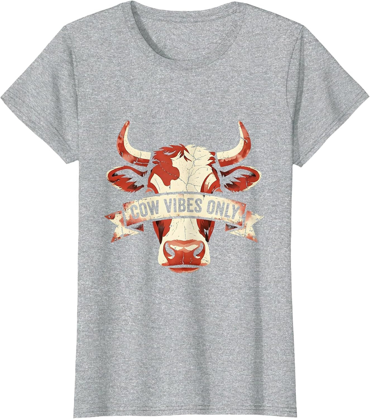 Cow Vibes Only Cute Cow Lover Design T-Shirt - Heather Grey