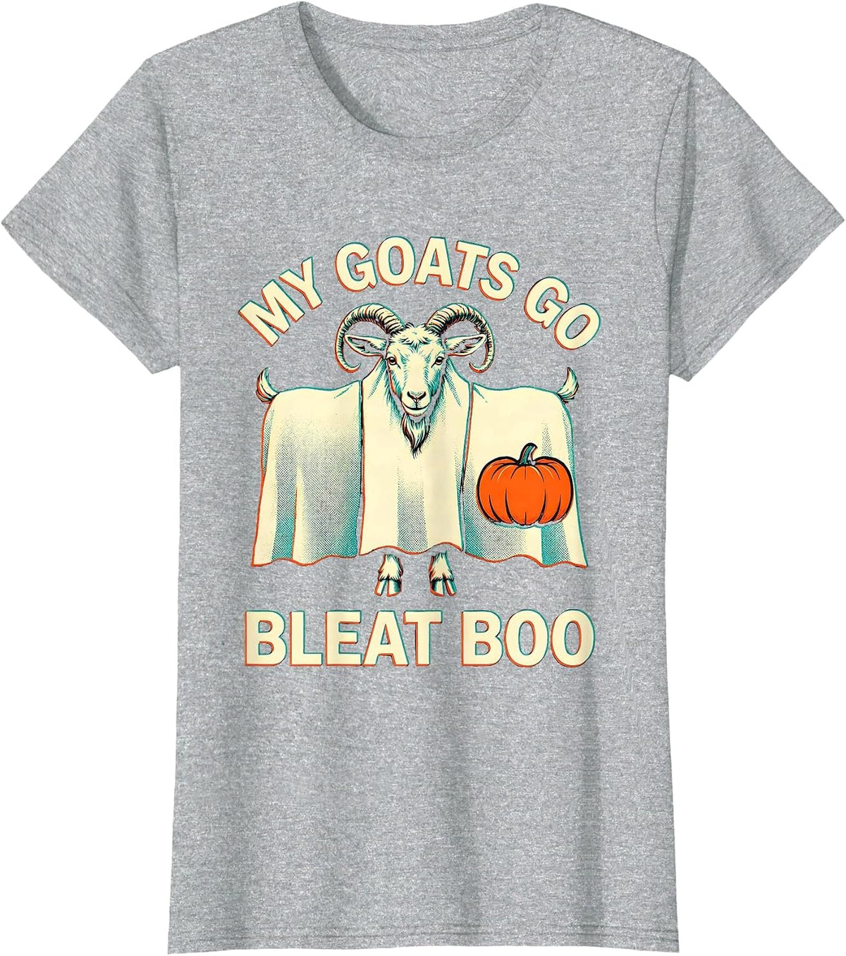 My Goats Go Bleat Boo Risograph Halloween Goat Farmer Funny T-Shirt - Heather Grey