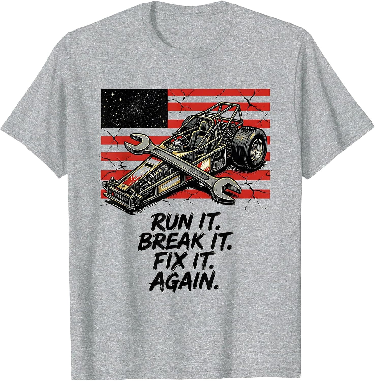 Men's Run It Break It Fix It Again RC Drag Racing American Flag T-Shirt - Heather Grey