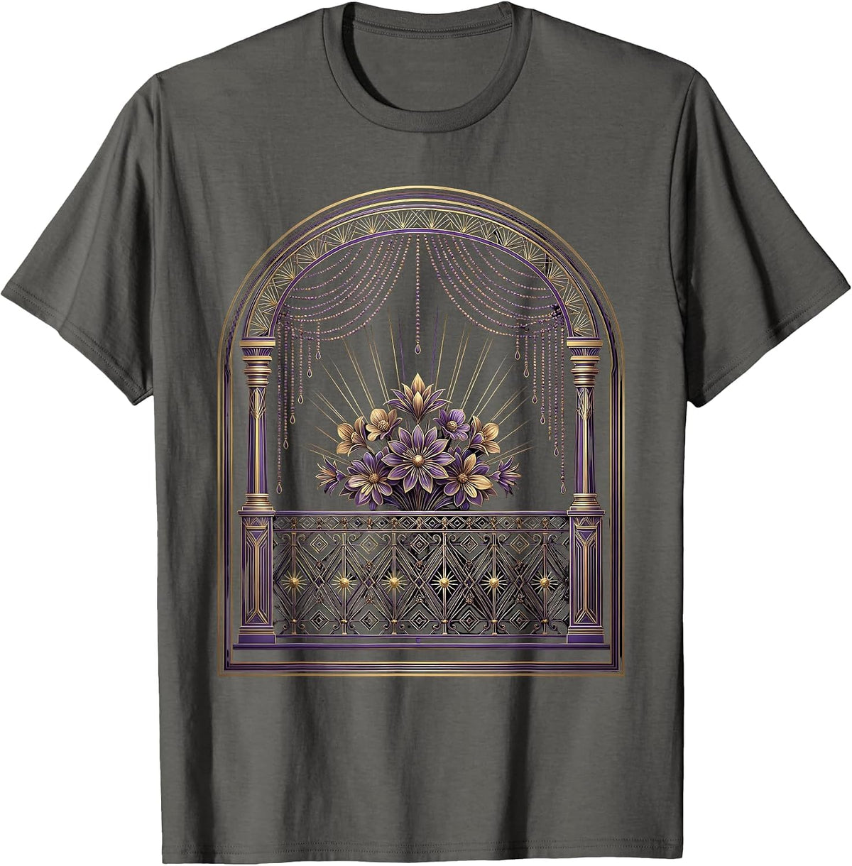 Mardi Gras New Orleans Balcony Revelers Design T-Shirt - Asphalt Grey