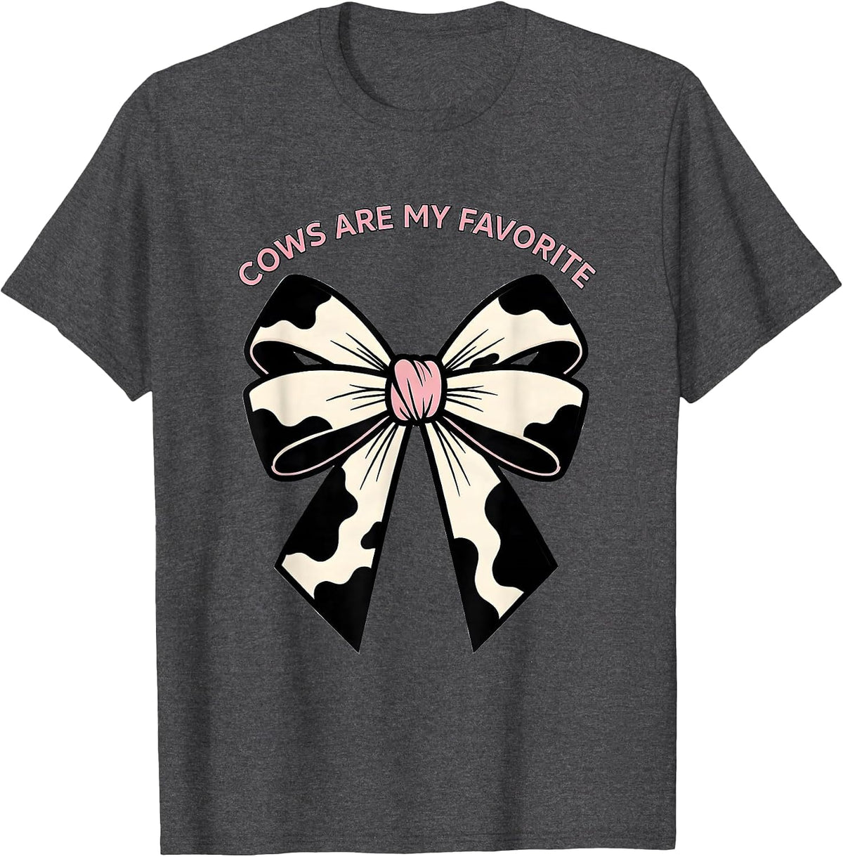 Men's Cows Are My Favorite Cute Cowprint Coquette Bow Cow Lover T-Shirt - Dark Heather Grey