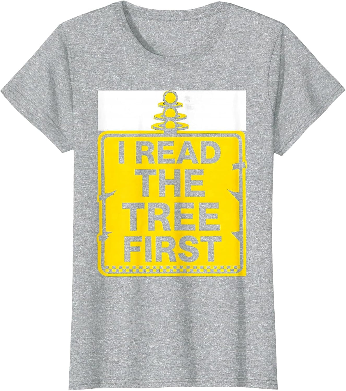 Women's I Read The Tree First Stencil Graphic Drag Racing Checkered T-Shirt - Heather Grey