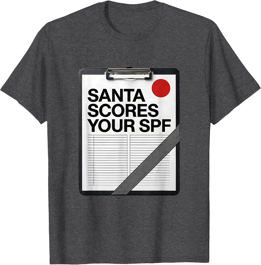 Men's Santa Scores Your SPF Funny Esthetician Skincare Therapist T-Shirt - Dark Heather Grey