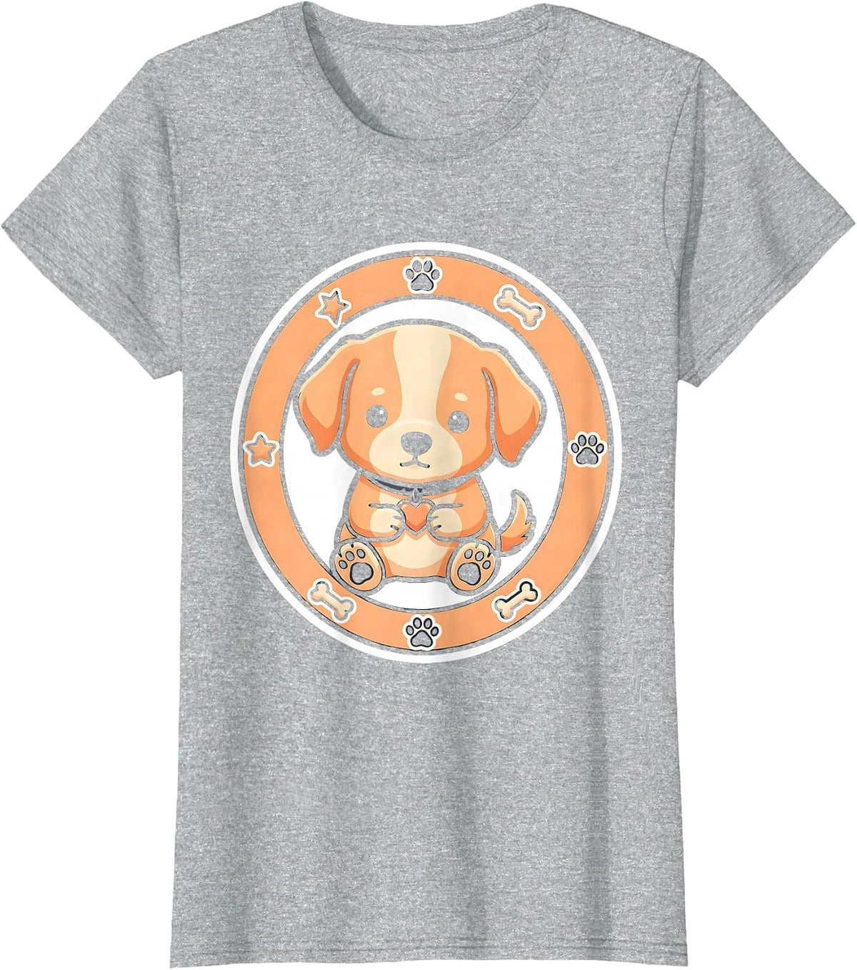 Cute Kawaii Puppy Hug Heart Dog Lover Gift T-Shirt - Heather Grey