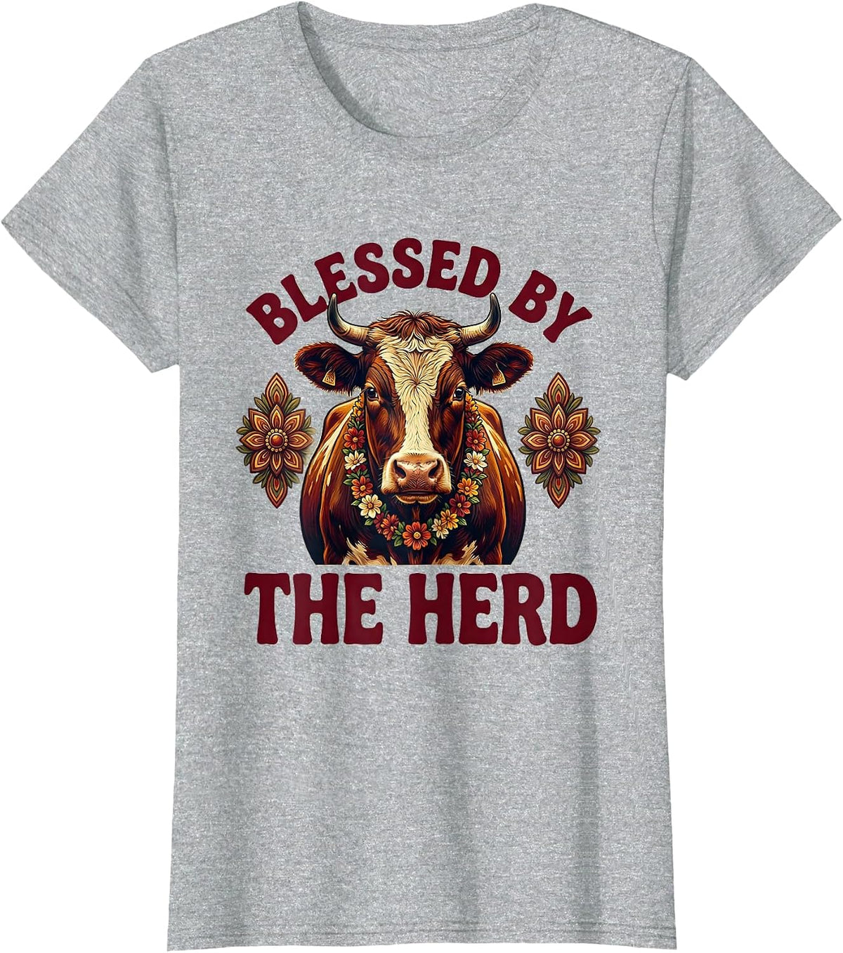 Blessed by the Herd Cow Lover Design T-Shirt - Heather Grey