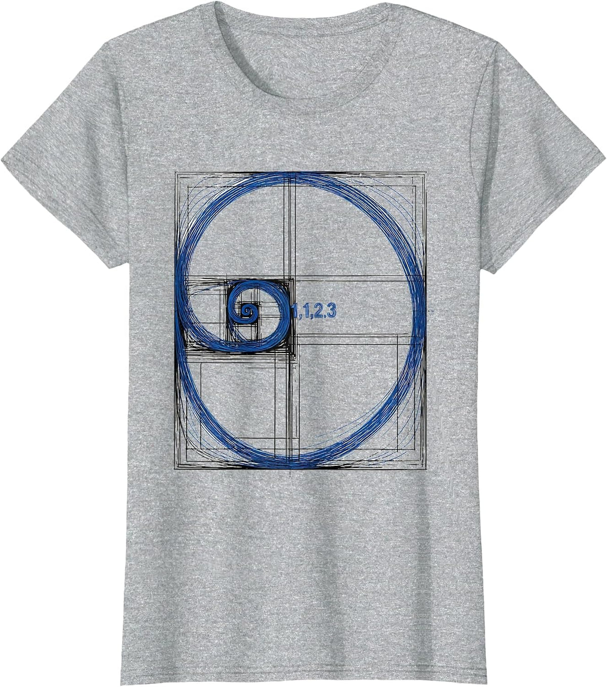 1, 1, 2, 3 Fibonacci Spiral Golden Ratio Math Lover Geometry T-Shirt - Heather Grey