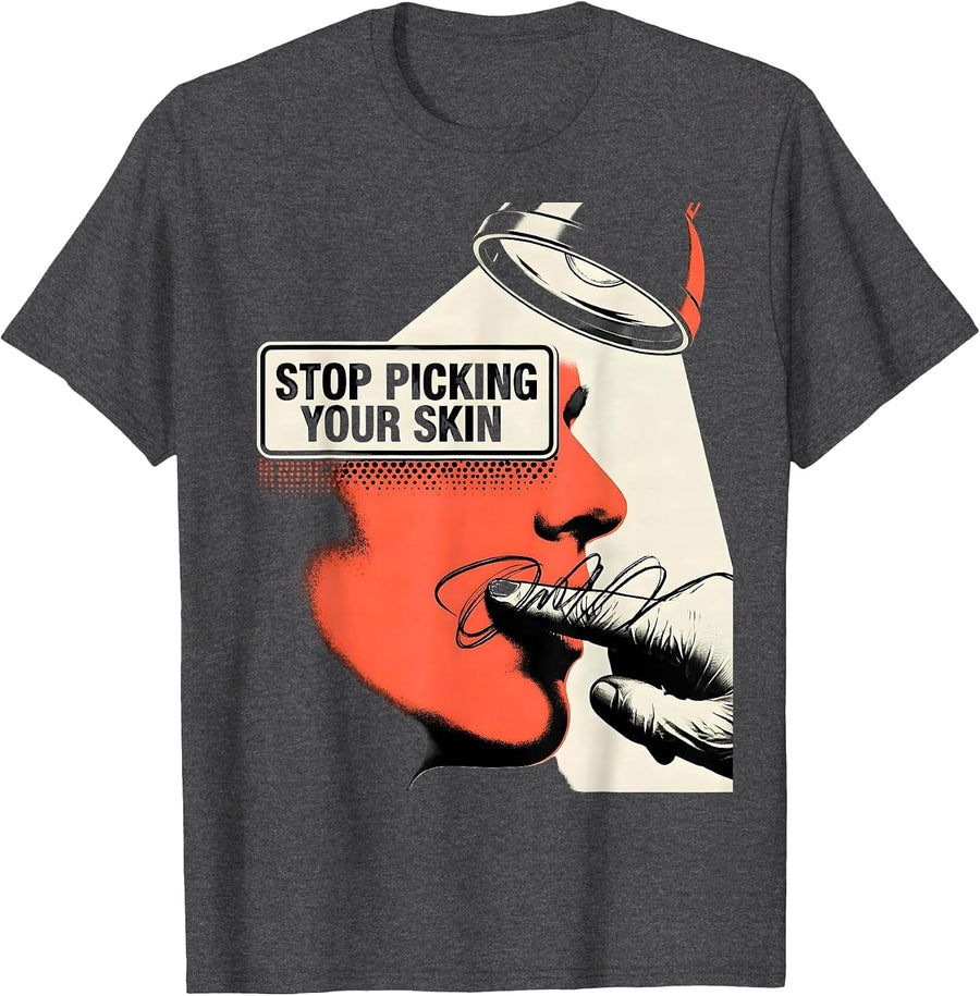 Men's Stop Picking Your Skin Funny Esthetician Skincare T-Shirt - Dark Heather Grey
