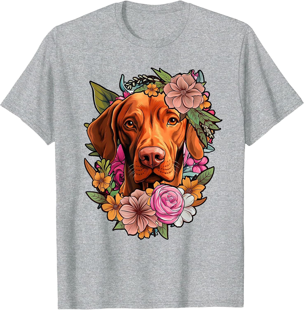 Cute Flower Vizsla T-Shirt - Heather Grey