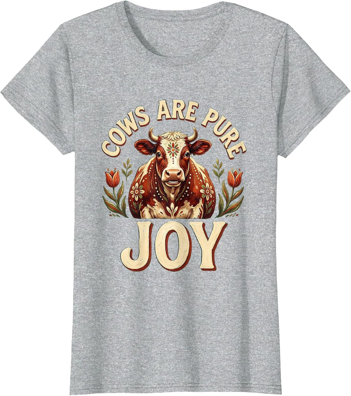 Cows Are Pure Joy Cute Cow Lover Design T-Shirt - Heather Grey