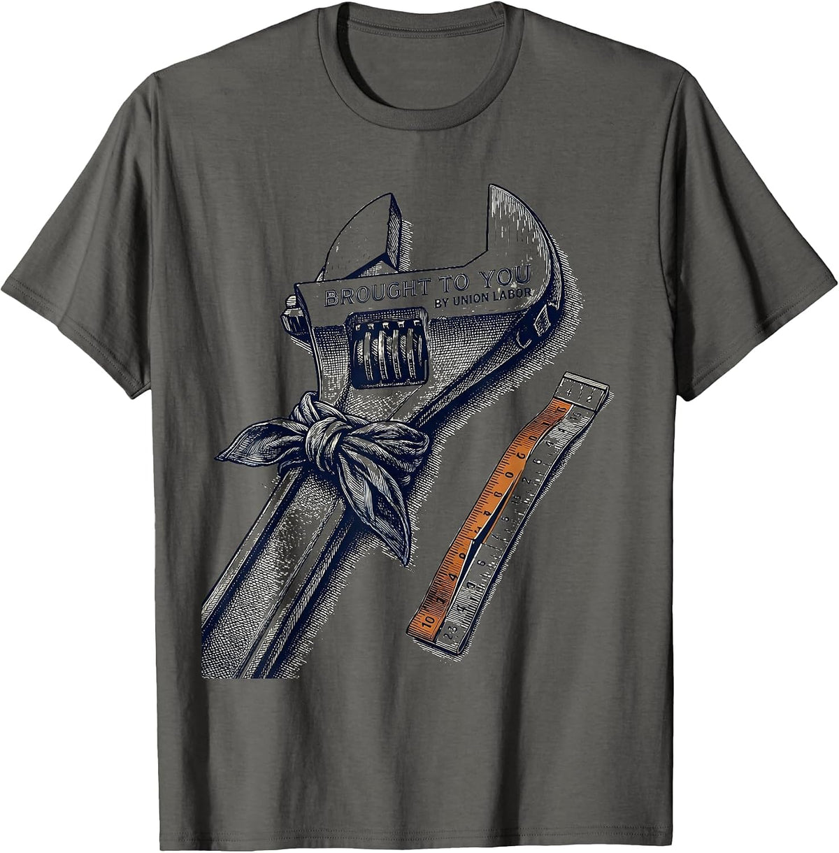 Brought To You By Union Labor Crosshatch Union Worker Pride T-Shirt - Asphalt Grey