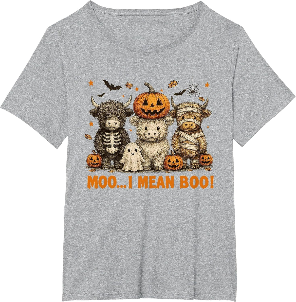 Ghost Cow Moo I Mean Boo Halloween Outfit Funny Cow Lover T-Shirt - Heather Grey