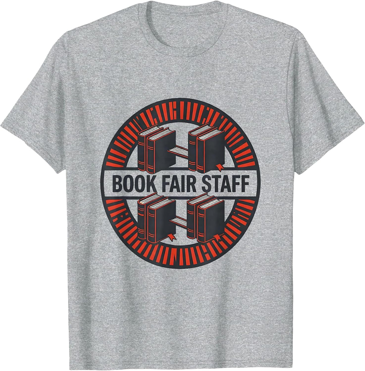 Men's Book Fair Staff Stencil Graphic Teacher Library Crew T-Shirt - Heather Grey