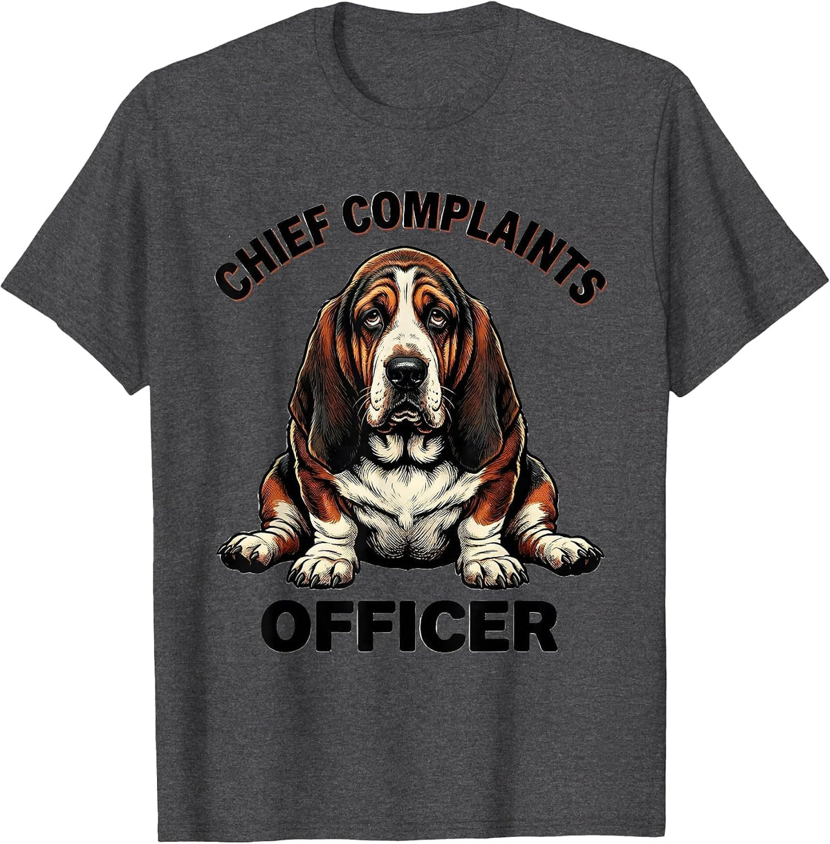 Chief Complaints Officer Retro Cartoon Basset Hound Dog T-Shirt - Dark Heather Grey