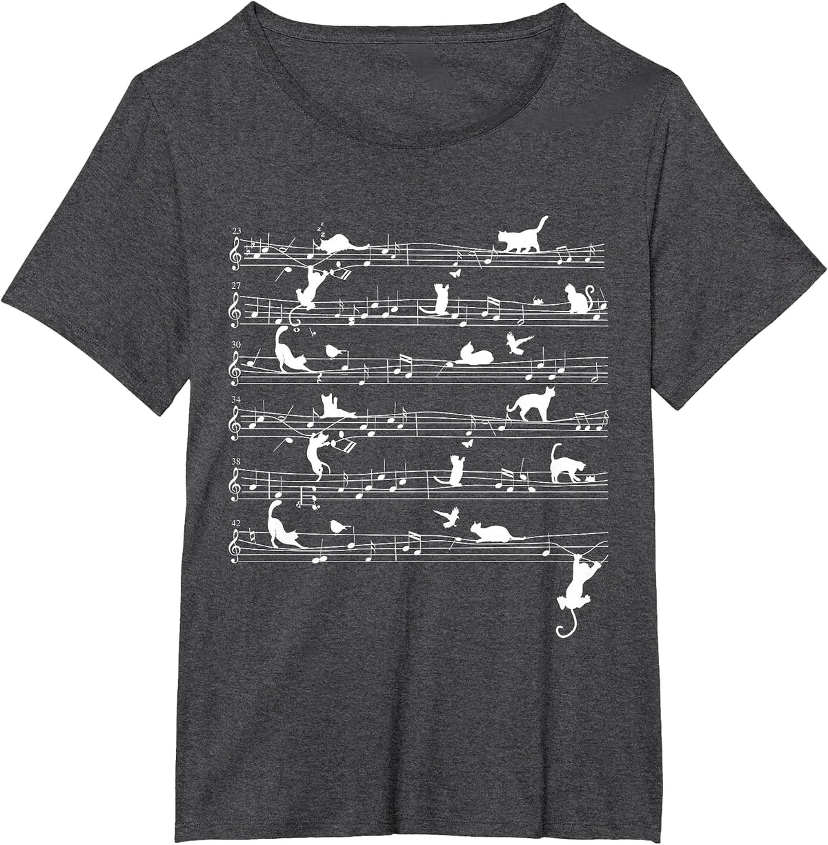 Cute Cat Kitty Playing Music Note Clef Musician Art T-Shirt - Dark Heather Grey
