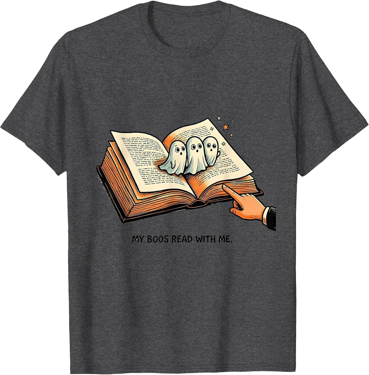 My Boos Read With Me Funny Teacher Ghost Halloween Costume T-Shirt - Dark Heather Grey