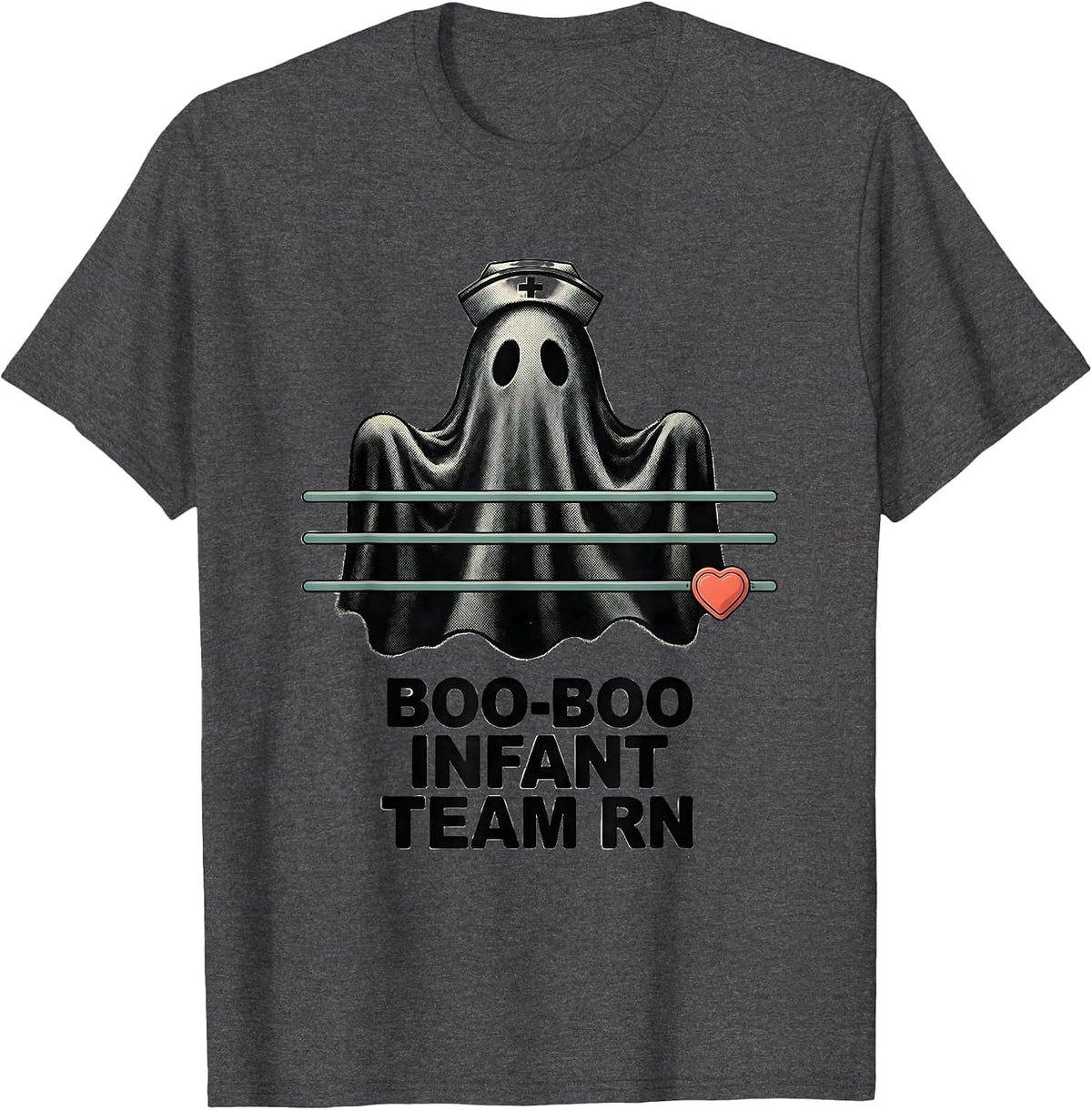 Men's Boo-Boo Infant Team RN Funny Ghost Halloween Nurse Life T-Shirt - Dark Heather Grey