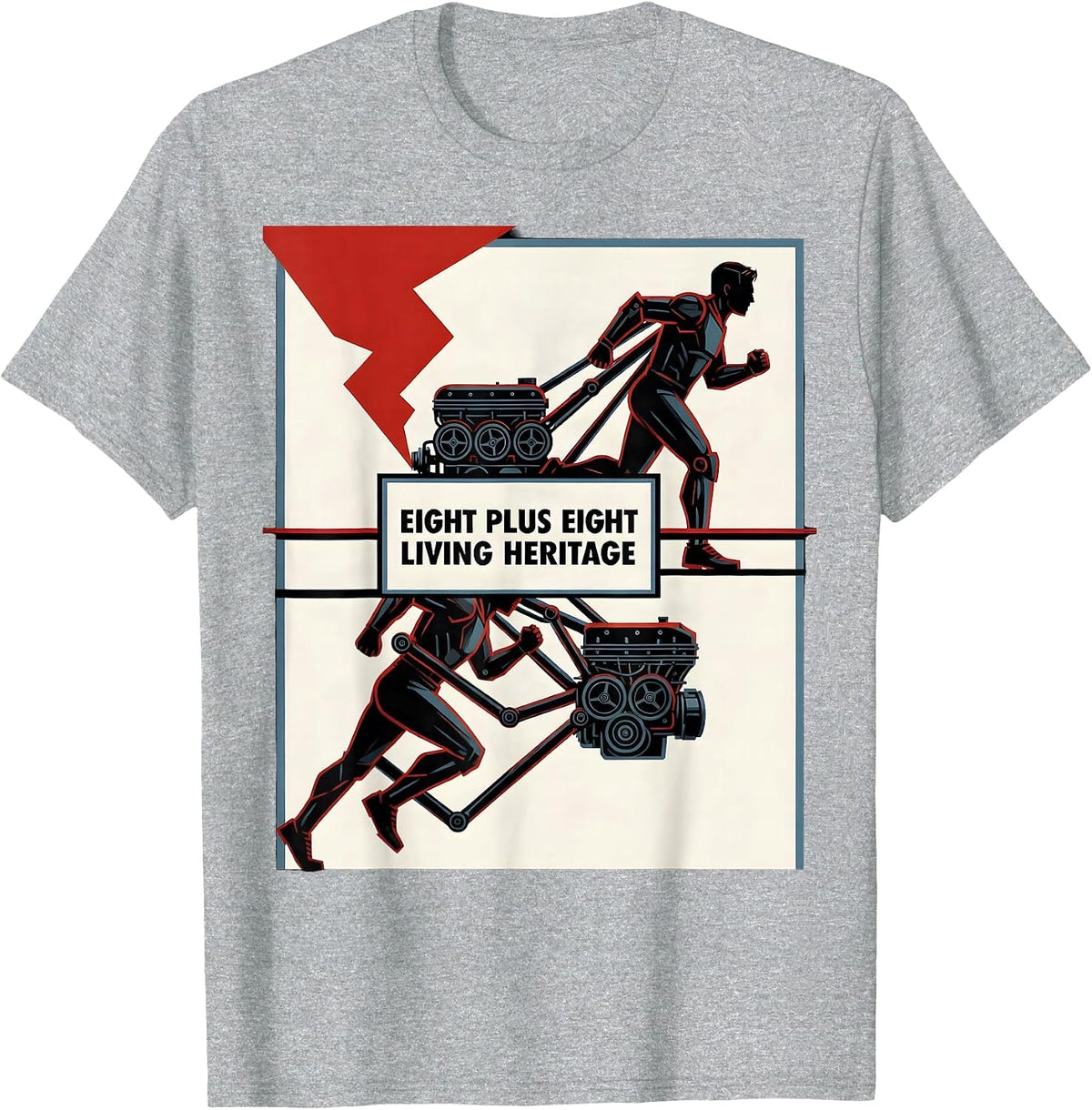 Men's Eight Plus Eight Living Heritage Constructivist Steam Train T-Shirt - Heather Grey