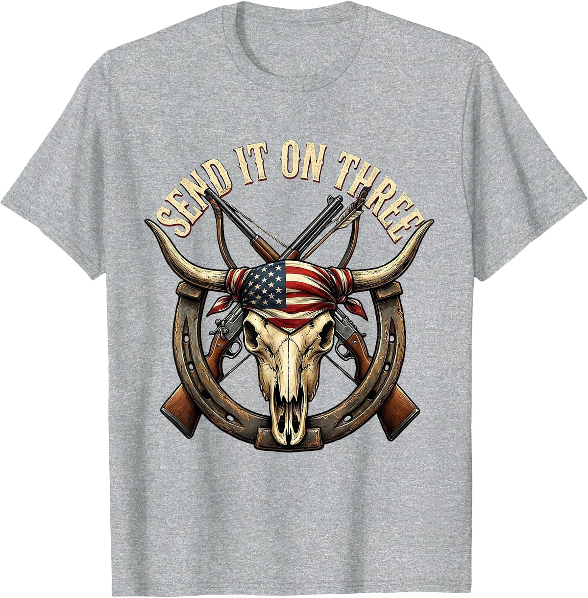 Men's Send It On Three Hunting Graphic Design T-Shirt - Heather Grey